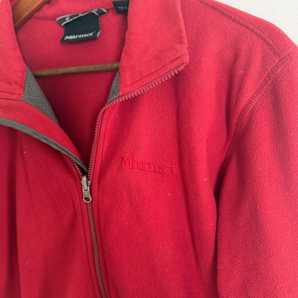 Marmot Womens Full Zip Fleece Jacket Red Mock Neck Small S/P Outdoor Hiking - Picture 2 of 10